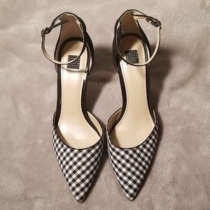 Black checkerboard suede heels (WHBM)